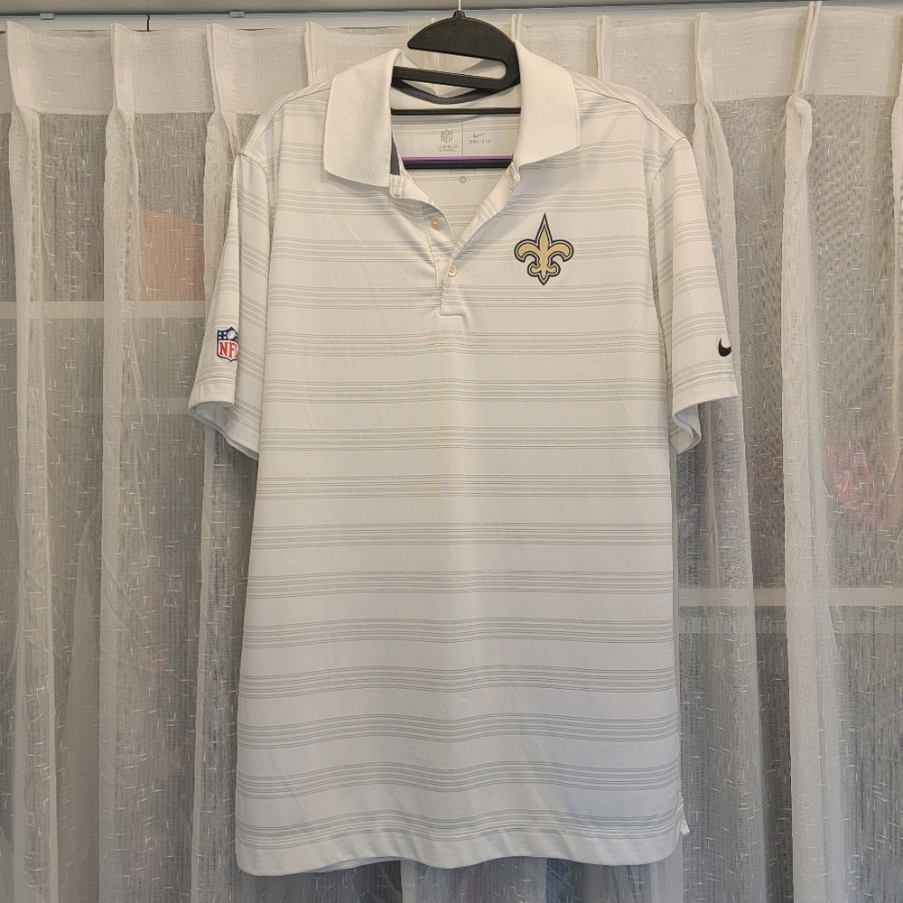 Nike NFL New Orleans Saints Polo Dri-Fit Football White Striped Size Medium NWOT